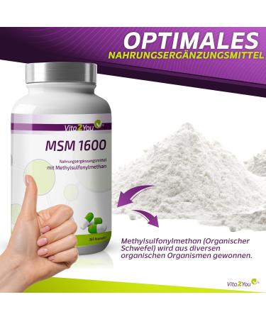  Vita2You Vita2You MSM 1600-365 Capsules - (Methylsulfonylmethane) - 800 mg per capsule - Mesh factor 40-60 - High dosed - Premium Quality - Buy Online on GoSupps.com