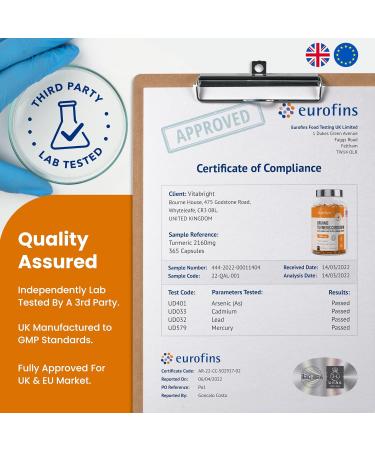 Organic Turmeric Curcumin Capsules - 2160mg High Strength with Black Pepper & Ginger - Soil Association Certified - Made in UK - VitaBright - Buy Online on GoSupps.com