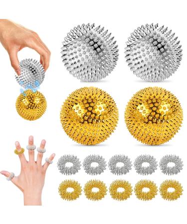 Nizirioo 4 pieces Magnetic acupressure balls magnetic massage ball hedgehog ball with 10 massage rings hedgehog balls massage balls Skills Borderline Set for stress relief or massage (gold silver)