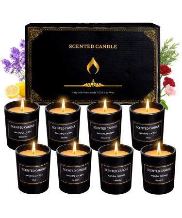 Scented Candles for Women 8 Pack Aromatherapy Candles for Home Smoke-Free Strong Fragrance Long Lasting Gifts for Women Soy Candles Black