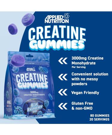 Applied Nutrition Creatine Gummies 3000mg Creatine Monohydrate Per Serving 80 Chewable Vegan Gummies for Strength Power & Recovery 20 Servings 1 Pack Blue Raspberry Blue Raspberry 1 Pack - Buy Online on GoSupps.com