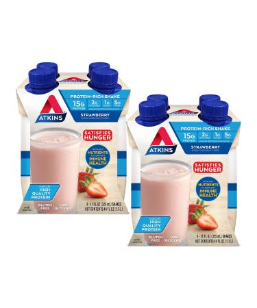 (2 Pack) Atkins, Strawberry Shake, 4 Count per Pack, 11 Oz. Containers