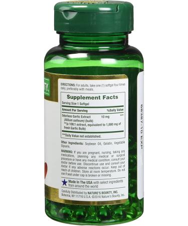 Nature's Bounty Garlic Extract 1000 mg 100 Count (Pack of 4) - Immune Support Supplement - Buy Online on GoSupps.com