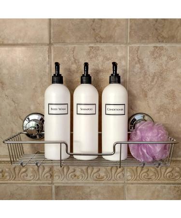 Artanis Home Silkscreened Shower Bottle Set - Shampoo, Conditioner, Body Wash - 16 oz 3-Pack (White) - Black Pumps - Buy Online on GoSupps.com