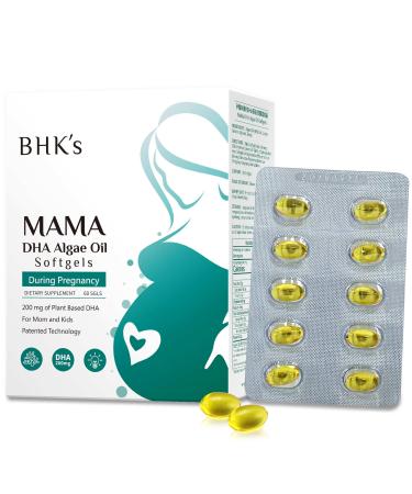BHK's Prenatal Algae Oil DHA - 200mg Patented Life sDHA for Expecting & Nursing Mothers - Supports Baby s Brain Vision & Nervous System Development 60 Softgels