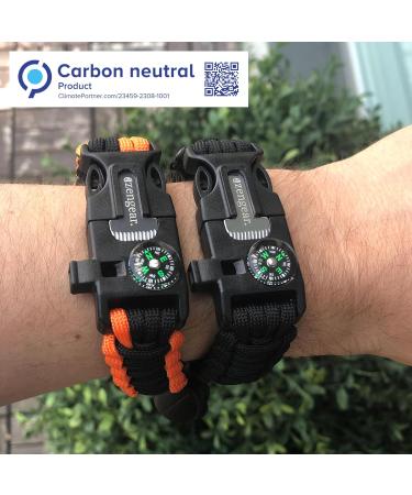 Shop Azengear Paracord Survival Bracelet - Fire Lighter Compass & Adjustable Size for Camping & Emergency Gear | Black & Orange - Buy Online on GoSupps.com
