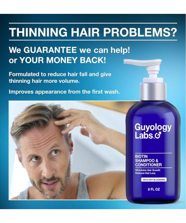 Guyology Labs Men's Anti Hair Loss Shampoo & Conditioner - Natural DHT Blockers, Biotin & Keratin for Growth & Thickening - Made in USA - Buy Online on GoSupps.com