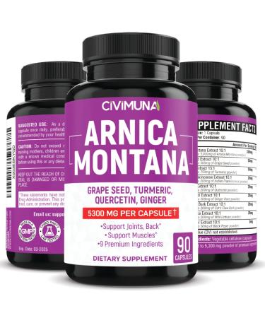 Arnica Capsules 5300mg - Arnica Grape Seed Turmeric - 3 Months Supply
