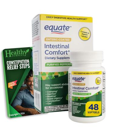 Equate Peppermint 48 Softgels 180 mg - Daily Digestive Health Support and Vital Volumes Tips Card