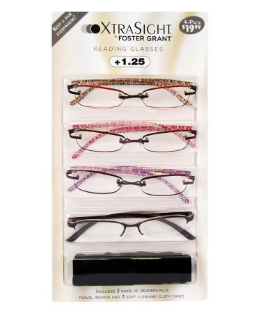 Foster Grant 3 Pack Xtrasight Daniella Frameless Reading Glasses W/3 Soft Cases (Purple 1.25) Bonus Travel Reader