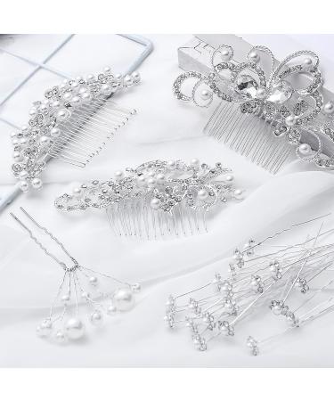 Wedding Hair Comb Set - 24 Piece Faux Pearl Crystal Accessories for Bride & Bridesmaid - Buy Online on GoSupps.com