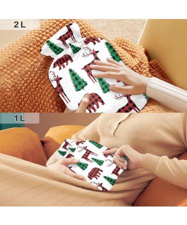Buffalo Plaid Deer Christmas Hot Water Bottle | Pain Relief & Heat Therapy | 1L Heating Pillow Cover - Buy Online on GoSupps.com