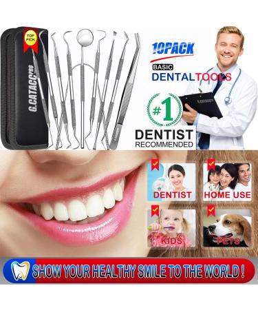 Dental Tools 10 Pack Professional Plaque Remover Set with Case - Stainless Steel Oral Care Kit for Teeth Cleaning, Tartar Scraper, Tooth Scaler, Tongue Cleaner - Black - Buy Online on GoSupps.com