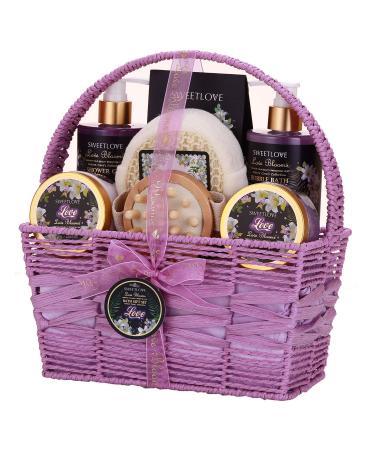 Spa Gift Basket for Women, Bath and Body Gift Set for her, Luxury 8 Piece,Lily & Lilac Scent,Best Gift for Mother's Day, Birthday, Christmas