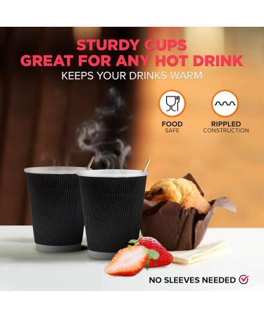 Fit Meal Prep 50 Pack Disposable Hot Cups - 12oz Black Double Wall Insulated Ripple Sleeves To Go Coffee Cups - Kraft Hot Beverage for Chocolate Tea and Cocoa Drinks - Sturdy and Eco Friendly 50 8 oz - Buy Online on GoSupps.com