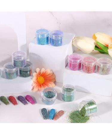 Laza 12 Colors Nail Art Glitter Peacock Powder - Holographic Shimmer Dust for Nail Decoration - Azure Pink and Gold - Buy Online on GoSupps.com