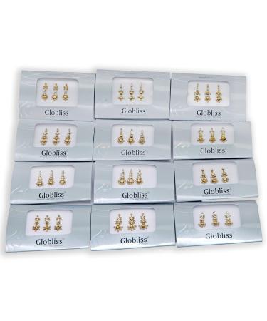 Globliss 6 Pack Indian Bindis Face Gems Sticker Set - 18 Long Forehead Stickers in Silver, Golden & Colorful Hues - Buy Online on GoSupps.com