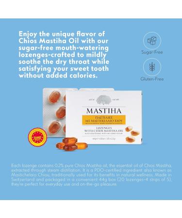 Mastihashop Greek Throat Lozenges with Chios Mastiha Oil for Dry Mouth- Allergen Free lozenges for Dry Throat Relief - 20 Lozenges - Buy Online on GoSupps.com
