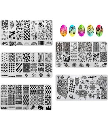 AIMEILI Nail Art Stamping Templates Manicure Tool Kit - 5 Stamping Plates, 2 Stamper, 2 Scraper, 1 Latex Peel Off Tape - Buy Online on GoSupps.com
