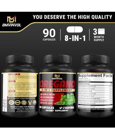 BMVINVOL Oregano Supplement | Black Seed Garlic Elderberry Olive Leaf Quercetin Bromelain Black Pepper - 8in1 Immune & Digestive Support 90 Capsules 3-Month Supply  - Buy Online on GoSupps.com