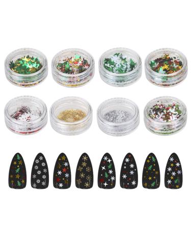 Fontien 8 Boxes Christmas Nail Art Holographic Snowflake Sequins Nail Squein Powder for Nails Art Decorations Christmas Nail Snowflakes Sequins