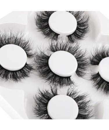 FANXITON Mink Lashes 20mm Fluffy Wispy Lashes 5D Volume False Eyelashes Dramatic 5 Pairs Pack Faux Mink Eyelashes 18MM