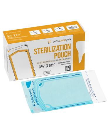 200 3.5 X 5.25 Self Sterilization Pouches for Dental Offices Autoclave Sterilizer Bags Pouch for Dentist Tools for Cleaning Tools 200 Pouches Per Box 1 Box of Paper Blue Film