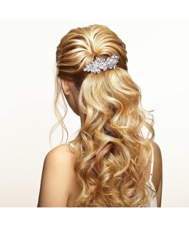 HINZIC Rhinestone Flower Hair Clips - Crystal Pearl French Barrettes for Women Girls Wedding - Silver Bridal Hair Accessories (2Pcs) - Buy Online on GoSupps.com