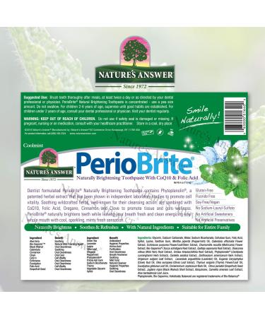 Nature's Answer Periobrite Toothpaste Coolmint | Whitening & Cavity Protection | Sensitive Teeth Relief & Fresh Breath - Buy Online on GoSupps.com