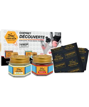 Tiger Balm - Coffret D couverte - Baumes effet chauffant et effet froid - Pour sportifs ou au quotidien en massage - 1 baume Rouge 19 g 1 baume Blanc 19 g 1 charpe multifonctions offerte