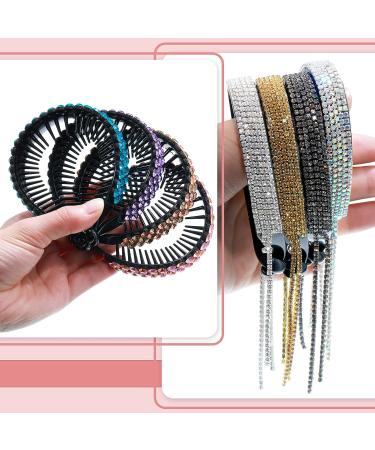 Elegant Rhinestone Bun Clips - 8 Pcs Large Tassel Claw Hair Accessories for Girls/Women - Buy Online on GoSupps.com