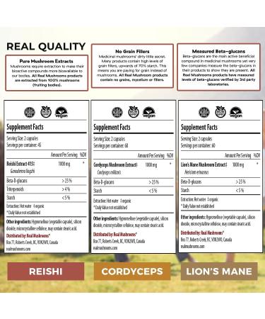 Real Mushrooms Brain Vitality & Immune Support Bundle - Lion's Mane, Reishi, Cordyceps - 330 Capsules - Buy Online on GoSupps.com