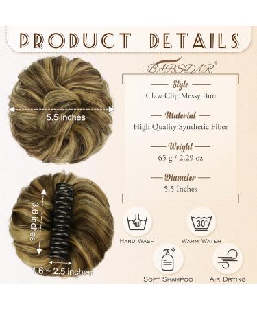 BARSDAR Claw Clip Messy Bun Hairpiece in Sandy Blonde with Caramel Brown Highlights - for Women, Curly Synthetic Hair Bun Extension for Ponytail Updo Chignon - Buy Online on GoSupps.com
