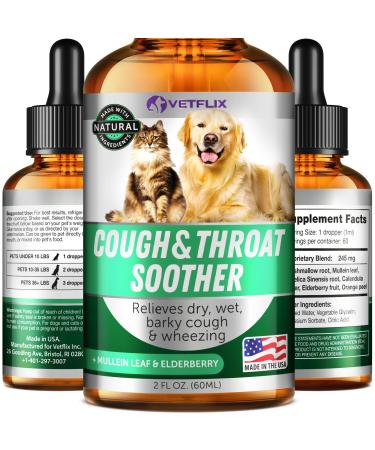 Vetflix Pet Supplement for Dogs & Cats - Made in USA - Natural Drops to Support Pet's Healthy Wellbeing Cough&Throat Soother