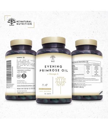 Evening Primrose Oil 2000mg 10% GLA Softgel Capsules with Vitamin E Menopause Skin & Nails Care Cold Pressed High Strength Formula Made in EU by N2 Natural Nutrition - Buy Online on GoSupps.com