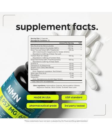 NMN Supplement 8957mg with Real NAD+ Not Just a Booster | Urolithin A Resveratrol CoQ10 Alpha Lipoic Acid Green Tea Extract | Cellular Longevity & Energy Support for Men & Women - Buy Online on GoSupps.com