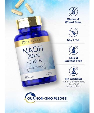 Carlyle NADH Supplement 20mg with CoQ10 | Mega Strength | 60 Capsules | Non-GMO Gluten-Free | International Shipping - Buy Online on GoSupps.com