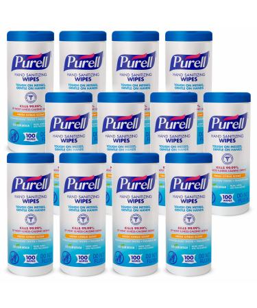 Purell Hand Sanitizing Wipes Non-Alcohol Formula Fresh Citrus Scent 100 Count Non-Linting Hand Wipes in Eco-Slim Wipe Canister (Pack of 12) -9111-12 Case of 12