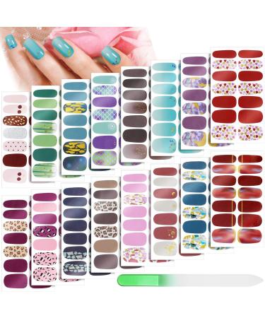 224 Pieces 16 Sheets Full Nail Wraps Nail Polish Stripes Nail Art Polish Stickers Self-Adhesive Nail Art Decals with Nail File Manicure Kit for Women Girls DIY Nail Art (Mixed Adornment Series)