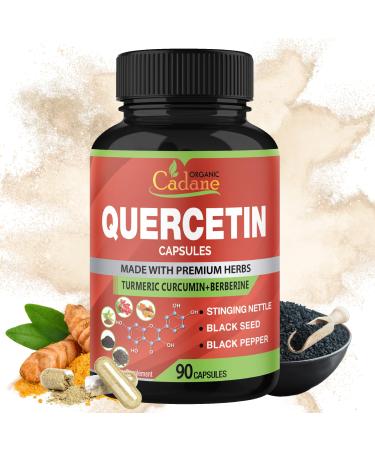 Organic Cadane Quercetin Extract Capsules - Combined Turmeric Berberine Nettle Leaf & More - 90 Capsules 3 Months Supply