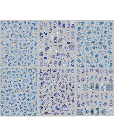 Blue Flower Nail Art Stickers | Chinese Style Porcelain Design | Self-Adhesive Decals for Women | Retro DIY Nail Decor - Buy Online on GoSupps.com