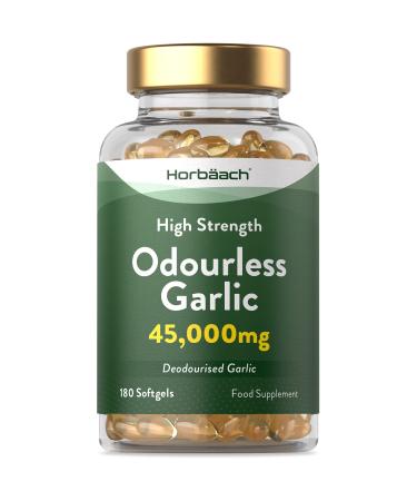 Odourless Garlic Capsules 45000mg | 180 Count | High Strength Deodorised Garlic Oil Extract with Allicin | by Horbaach