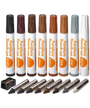 Katzco Furniture Repair Kit Wood Markers - Set of 17 - Markers and Wax Sticks with Sharpener - for Stains, Scratches, Floors, Tables, Desks, Carpenters, Bedposts, Touch-Ups, Cover-Ups, Molding Repair
