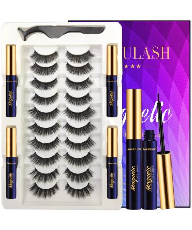 Magnetic Eyelashes Magnetic Lashes Natural Looking 10 Pairs Reusable Magnetic Eyelash kit with Applicator - Upgraded Long Lasting - Easy Magnetized Eyelashes (4 Tube of Liner)