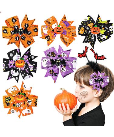6-Piece Sibba Halloween Christmas Bow Hair Pins - Pumpkin Bat Pattern Boutique Clips for Girls - Buy Online on GoSupps.com