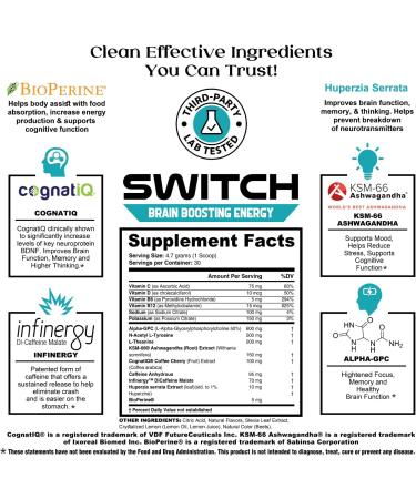 Buy Switch Brain Boosting Nootropic Energy Supplement - Enhance Focus Memory & Mood - Sugar Free Keto Strawberry Lemonade - Buy Online on GoSupps.com