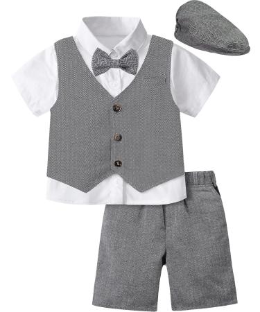 mintgreen 4pcs Baby Boy Outfits Set Gentleman Suit Shirt & Bowtie & Waistcoat & Trousers & Hat Size:1-6 Years 3-4 Years Grey Black