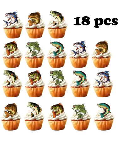 18pcs Fishing Cupcake Toppers for Boys Men Father Big Fish Fishing Cake Decorations Gone Fishing Party Supplies Decorations Glitter Fish Cupcake Toppers - Buy Online on GoSupps.com
