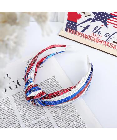 Lanmerry Knotted Headband for Women's Hair 4th of July Hair Accessories Thick Headbands Sequins Kids Headbands Hair Bands Sparkly Headbands Girls Fashion Gifts 0-Red White Blue - Buy Online on GoSupps.com