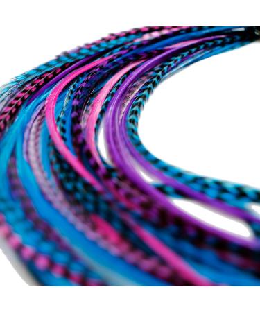 20 XXL LONG 11-13 inch (28-33cm) Real Feather Hair Extensions + Rings & Loop (Berry)